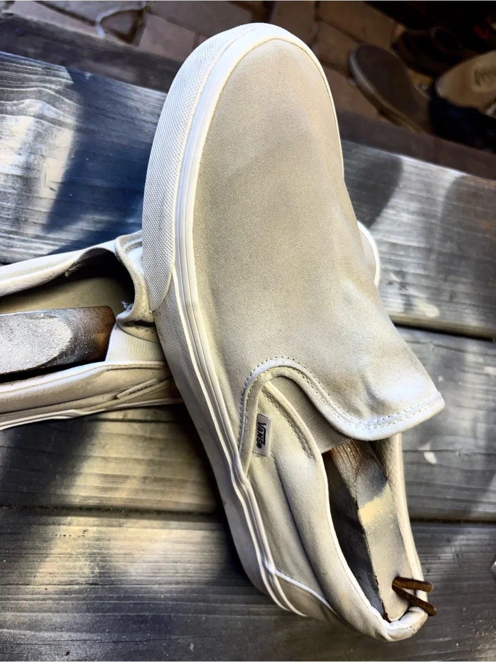 Vans slip on sneakers in cream & tan #skateboarding #slipons size Men 10